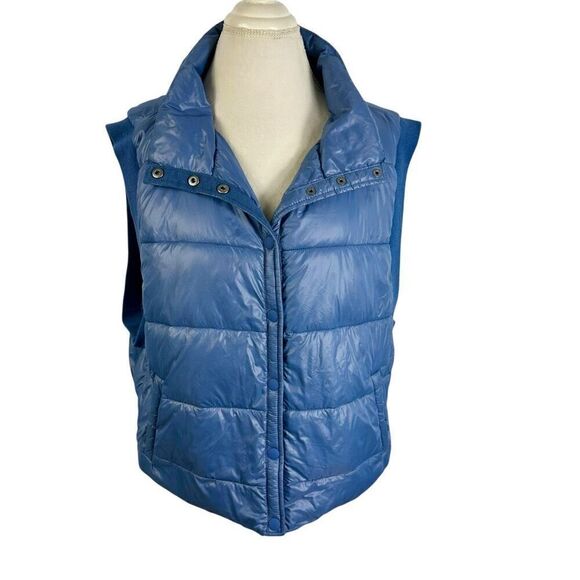 Aerie Offline Blue Snap Up Cropped Light Puffer Vest Pockets Women's Size XXL - Picture 1 of 10